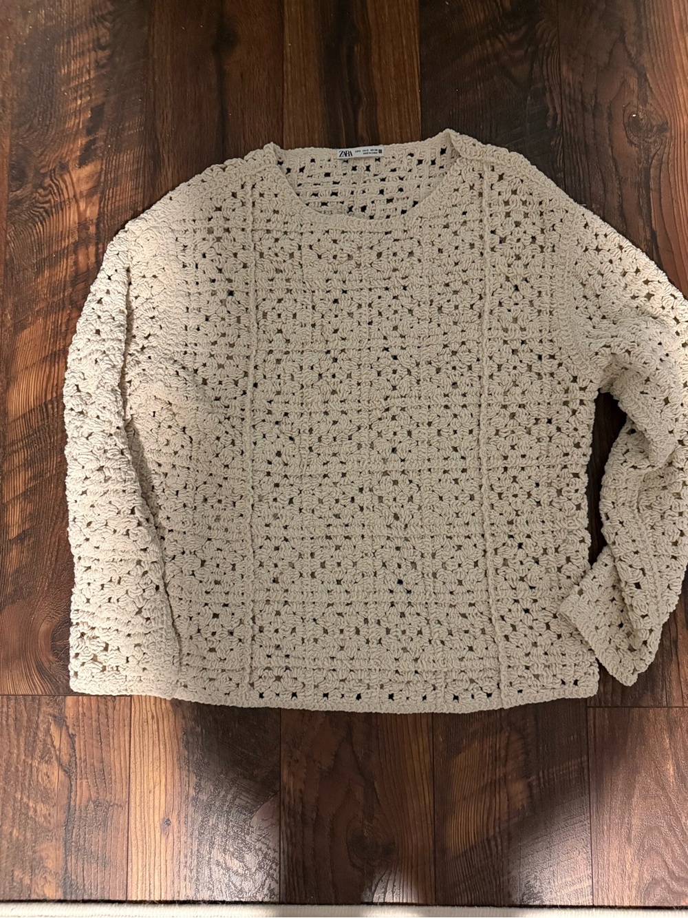 ZARA Cream Crochet Crewneck Sweater